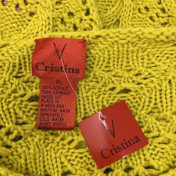 V Christina Womens Sweater XL Crochet Granny Cottage Core Dijon Yellow Floral - Picture 5 of 9